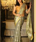 Grey woven linen saree with blouse