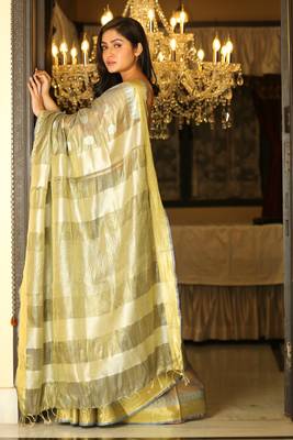 Grey woven linen saree with blouse 2