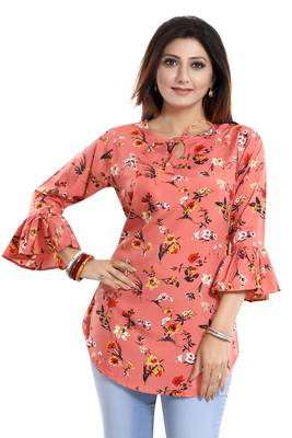 Pink printed crepe short-kurtis 1