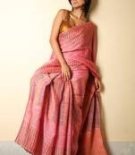 Pink woven linen saree with blouse
