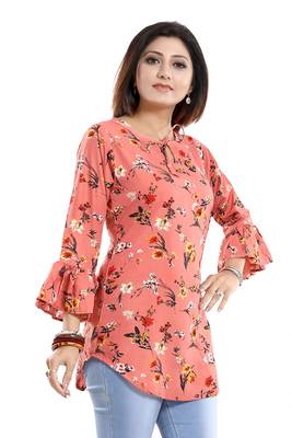Pink printed crepe short-kurtis 4