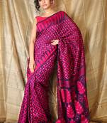Magenta Woven Blended Cotton Saree Without Blouse