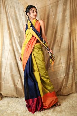 Mustard woven blended cotton saree with blouse 1