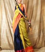 Mustard woven blended cotton saree with blouse