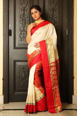 Navy blue woven silk saree with blouse 1
