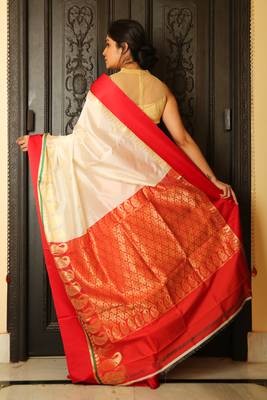 Navy blue woven silk saree with blouse 2