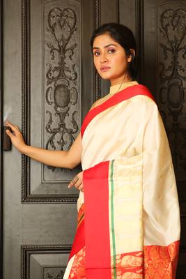 Navy blue woven silk saree with blouse 3