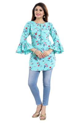 Green printed crepe short-kurtis 1