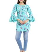 Green printed crepe short-kurtis