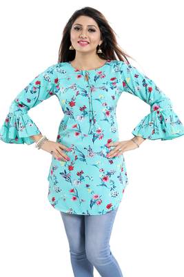 Green printed crepe short-kurtis 2