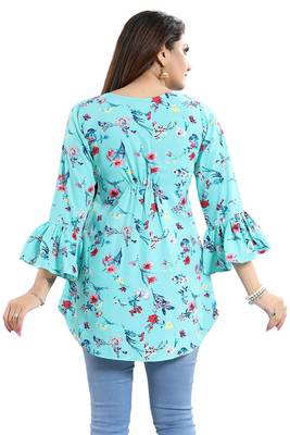 Green printed crepe short-kurtis 3