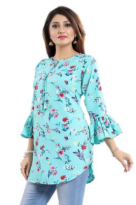 Green printed crepe short-kurtis 4