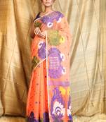 Orange Woven Blended Cotton Saree Without Blouse