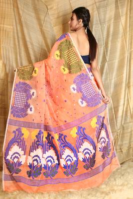 Orange Woven Blended Cotton Saree Without Blouse 3