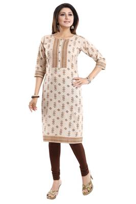 Off-white printed cotton long-kurtis 3