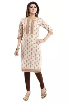 Off-white printed cotton long-kurtis