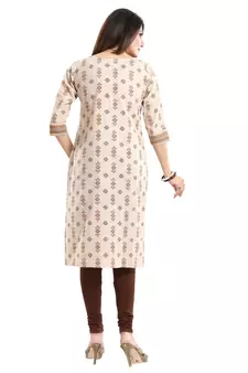Off-white printed cotton long-kurtis