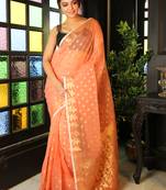 Peach woven blended cotton saree with blouse