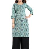 Green printed cotton long-kurtis