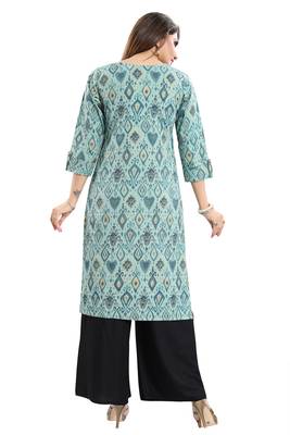 Green printed cotton long-kurtis 3