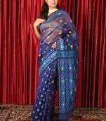Navy blue woven blended cotton saree 