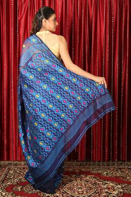 Navy blue woven blended cotton saree  2