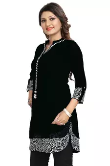 Black plain georgette short-kurtis