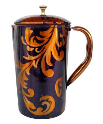 screen printed pure copper water jug pitcher 1500 ml (leaf design) 1