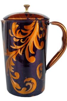 screen printed pure copper water jug pitcher 1500 ml (leaf design)