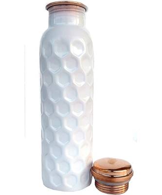 New Blue,White Color Copper Water Bottle Joint-Less Leak Proof 950 ml Hand Painted 1