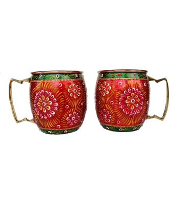 Handmade Pure Copper Outer Hand Painted Art work Wine, Vodka, Beer,Cocktail,Juice, Cold Coffee Mug - Cup (2) 1