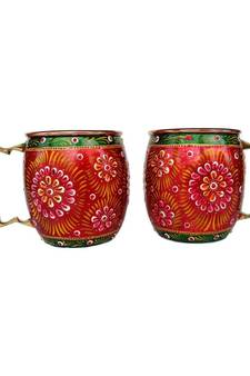 Handmade Pure Copper Outer Hand Painted Art work Wine, Vodka, Beer,Cocktail,Juice, Cold Coffee Mug - Cup (2)