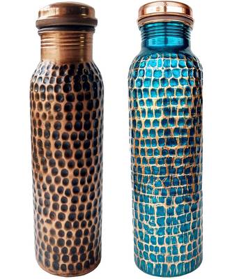 Copper Bottle Hand Hammered Tumbler Capacity 950 ml Handmade Water Bottle Set of 2 Hand Painted 1