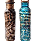 Copper Bottle Hand Hammered Tumbler Capacity 950 ml Handmade Water Bottle Set of 2 Hand Painted