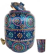 PURE COPPER HAMMERED WATER STORAGE POT 6.5 LITER CAPACITY OUTER SIDE WATER PROOF HAND PAINTED WITH FREE TUMBLER