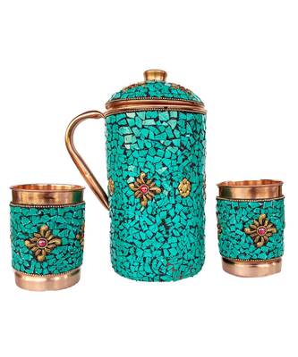 Pure Copper Jug - 2 Glass Drinkware Set Dinnerware Tableware Pitcher outer ated 1