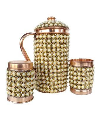 Pure Copper Pitcher with 2 tumbler Christmas, Diwali, Wedding gift (jug and 2 glass) 1