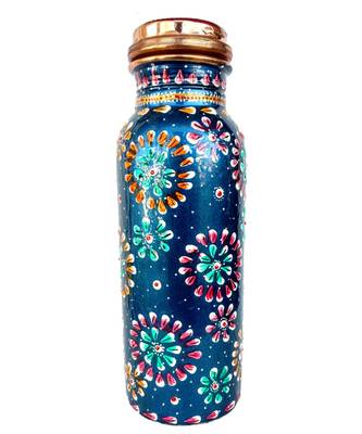 Pure Copper Hand Painted Bottle for Water Storage Capacity 500 ml Color Art Work 1