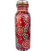 Pure Copper Hand Painted Bottle for Water Storage Capacity 500 ml Color Art Work