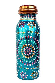 Pure Copper Hand Painted Bottle for Water Storage Capacity 500 ml Color Art Work