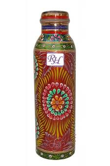 Pure copper Hand painted bottle Red capacity 33oz / 950 ml for drinking water storage/yoga bottle