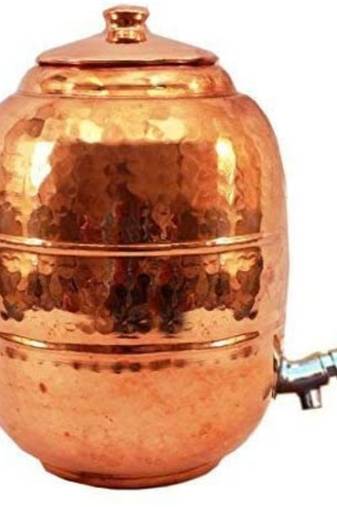 pure copper Hand Hammered water storage pot with lid 6.5 liter capacity