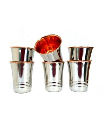 Handmade Copper Tumbler Outer Stainless steel Copper water glass for water drink, set of 6 Steel Copper Luxury looking 1