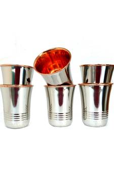 Handmade Copper Tumbler Outer Stainless steel Copper water glass for water drink, set of 6 Steel Copper Luxury looking