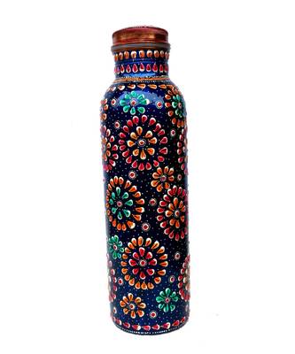 Pure copper Hand painted bottle blue capacity 33oz / 950 ml for drinking water storage/yoga bottle 1