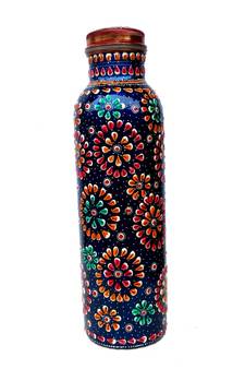 Pure copper Hand painted bottle blue capacity 33oz / 950 ml for drinking water storage/yoga bottle