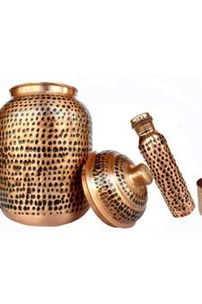pure copper Hammered water storage Tank Brown pot 4 liter capacity with Tumble and Copper Bottle