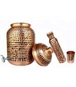 pure copper Hammered water storage Tank Brown pot 4 liter capacity with Tumble and Copper Bottle