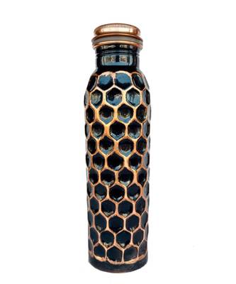 Black,White Diamond Cut Shape Joint Less Pure Copper Water Bottle Capacity 950 ml 1