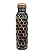 Black,White Diamond Cut Shape Joint Less Pure Copper Water Bottle Capacity 950 ml
